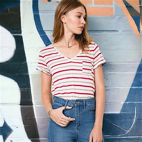 Threadzwear Tops - 58412 Striped Linen Tee